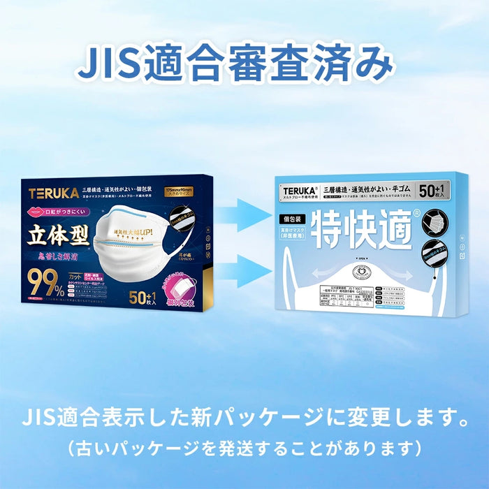 テルカマスク 6mm幅の平ゴム 立体型 耳が痛くなりにくい！三層抗菌防護！BFE/PFE/VFE99%日本機構認証あり！